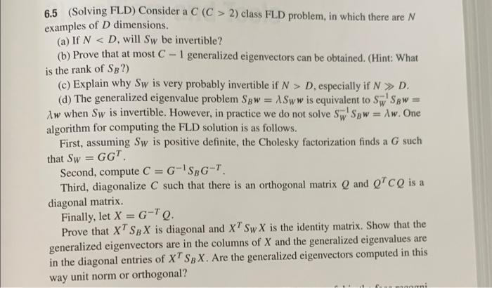 Solved 6.5 (Solving FLD) Consider a C(C>2) class FLD | Chegg.com