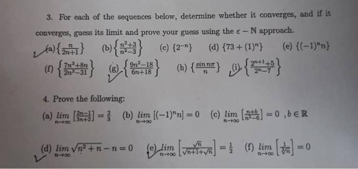 Solved 3. For each of the sequences below, determine whether | Chegg.com