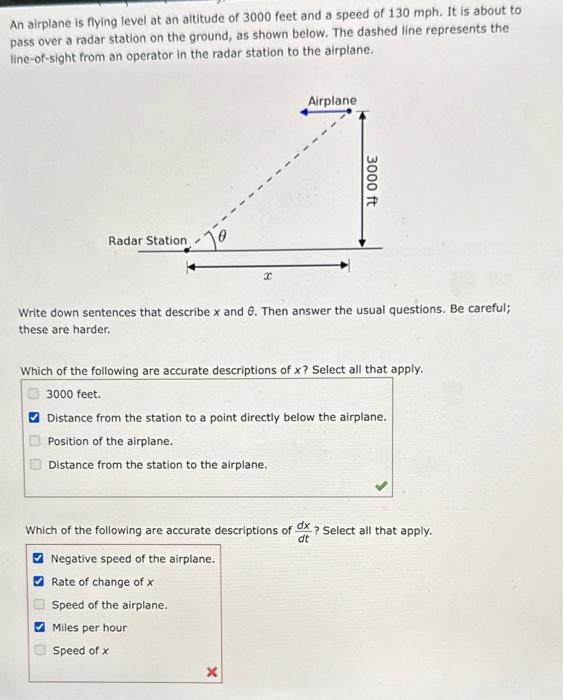 Solved An airplane is flying level at an altitude of 3000 | Chegg.com