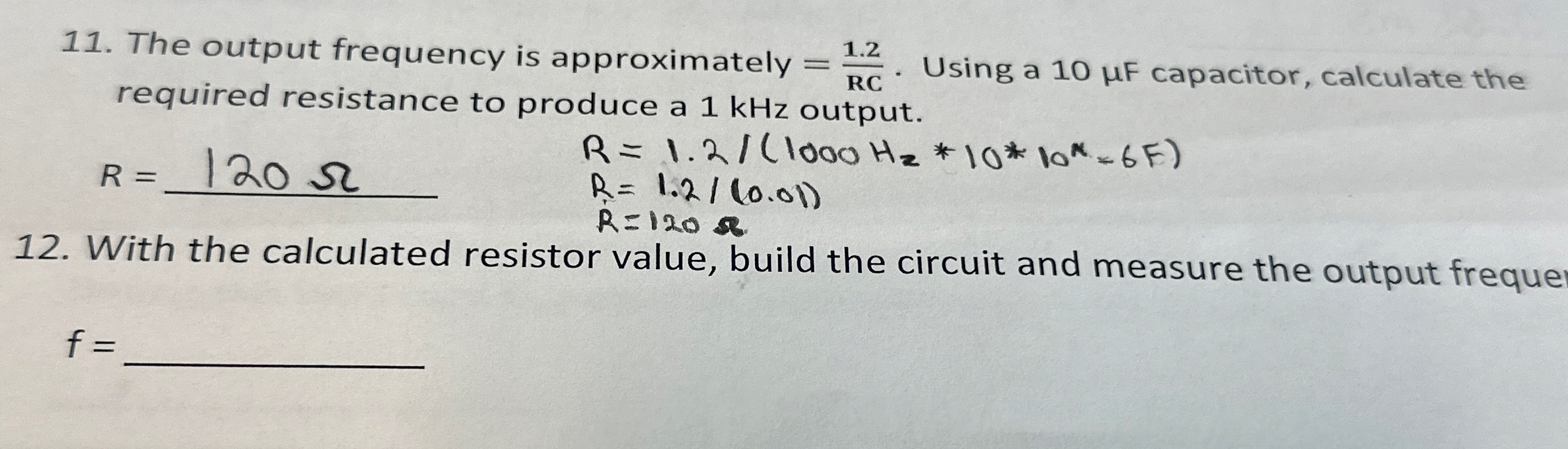 Solved The output frequency is approximately =1.2RC. ﻿Using | Chegg.com