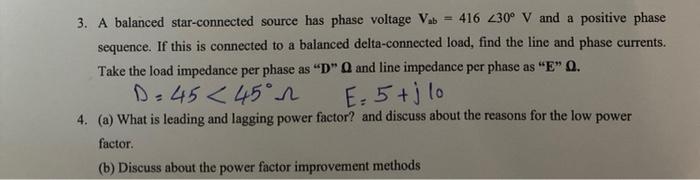 Solved 3. A balanced star-connected source has phase voltage | Chegg.com
