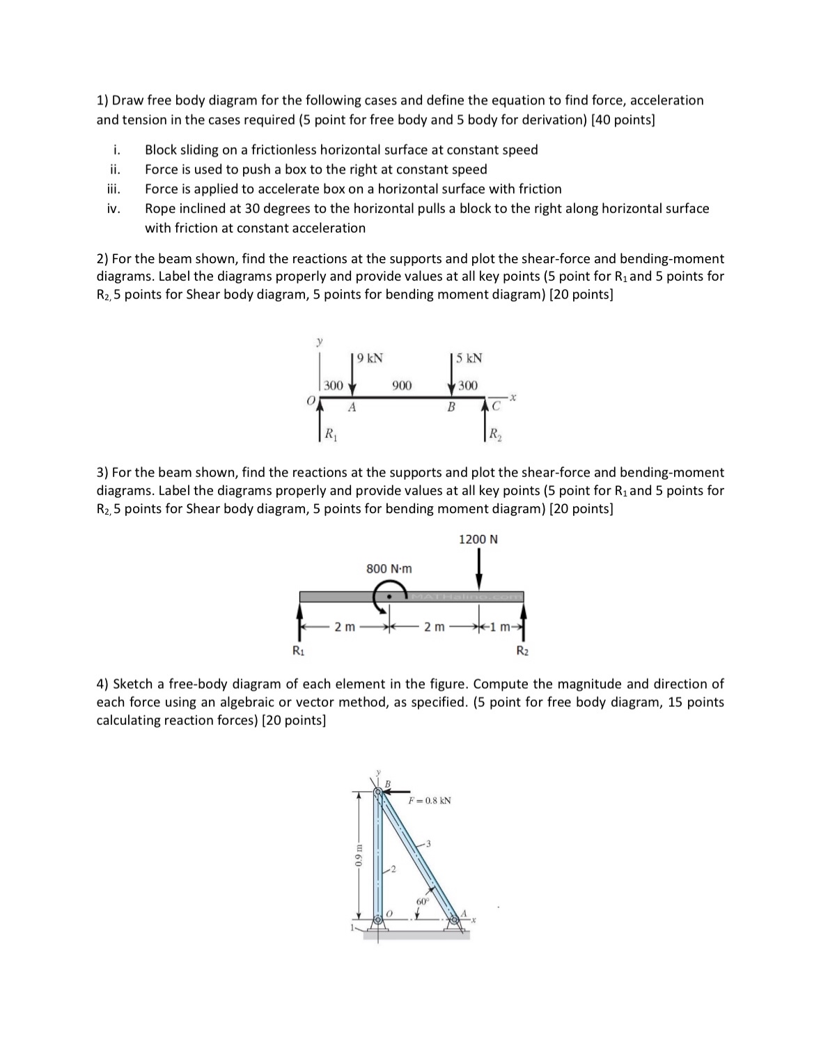 Solved Draw free body diagram for the following cases and | Chegg.com
