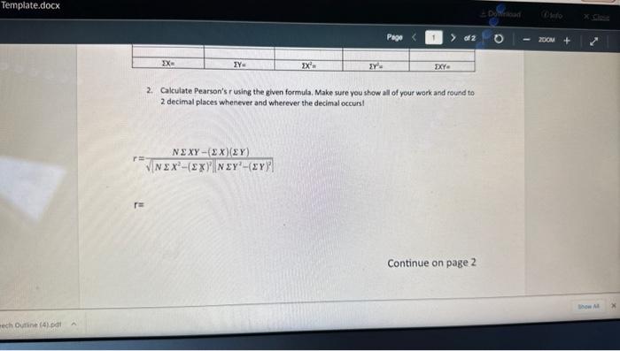 Solved 2. Calculate Pearson's r using the given formula. | Chegg.com