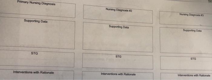 Primary Nursing Diagnosis Nursing Diagnosis 2 Nursing Diagnosis 13 Supporting Data Supporting Data Supporting Data STG STG ST