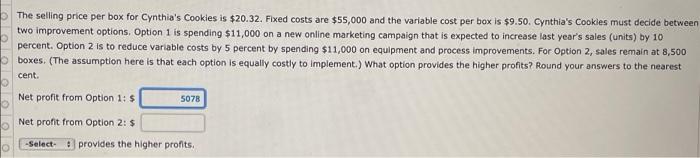 Solved The selling price per box for Cynthia's Cookies is | Chegg.com