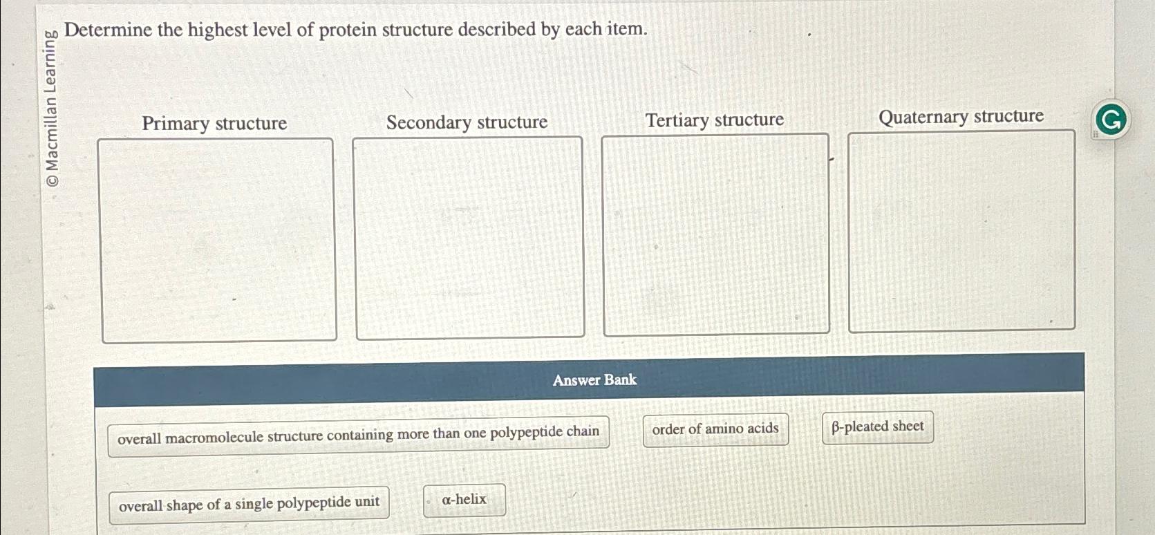 Solved on Determine the highest level of protein structure | Chegg.com