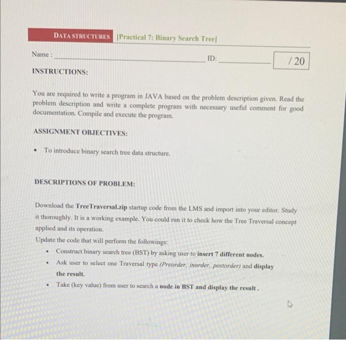 Solved DATA STRUCTURES [Practical 7: Binary Search Tree | Chegg.com