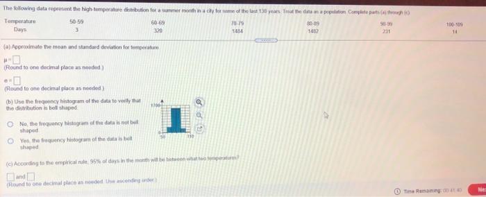 Solved The following data represent the high-temperature | Chegg.com