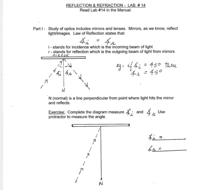 Solved REFLECTION & REFRACTION - LAB. # 14 Read Lab #14 In | Chegg.com