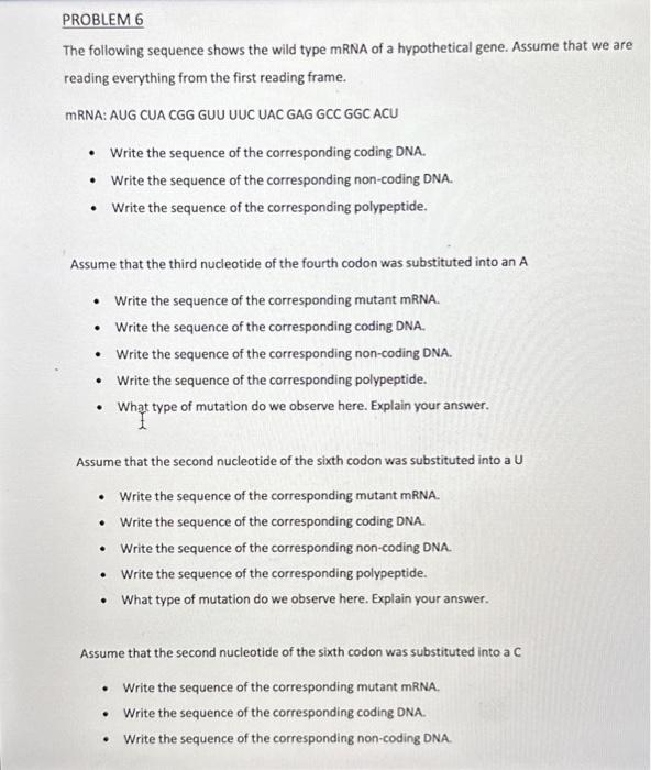 Solved PROBLEM 6 The following sequence shows the wild type | Chegg.com