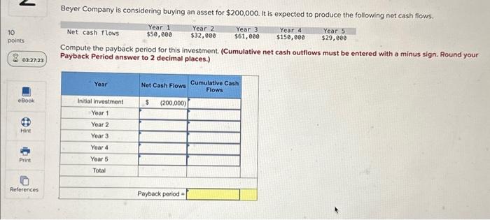 Solved Beyer Company is considering buying an asset for | Chegg.com