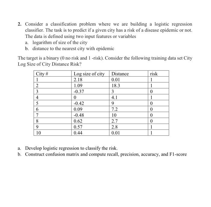 Solved 2. Consider A Classification Problem Where We Are | Chegg.com