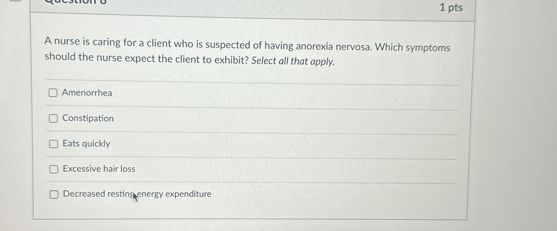 Solved 1 ﻿ptsA nurse is caring for a client who is suspected | Chegg.com