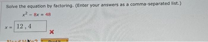 Solved Solve the equation by factoring. (Enter your answers | Chegg.com