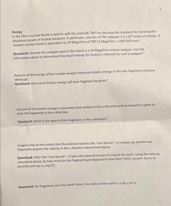 Solved Activity "Armageddon" Energy and Momentum in the