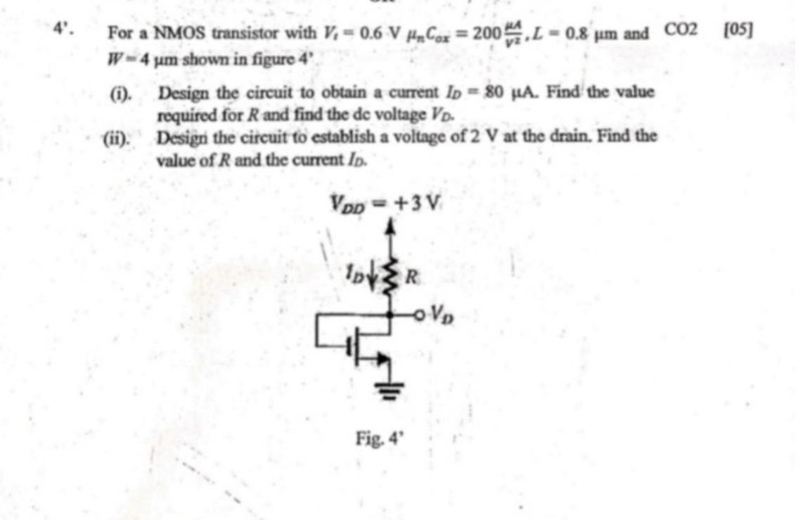 Solved 4'. ﻿For a NMOS transistor with | Chegg.com