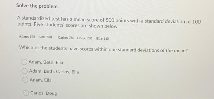 Solved Solve the problem. A standardized test has a mean | Chegg.com