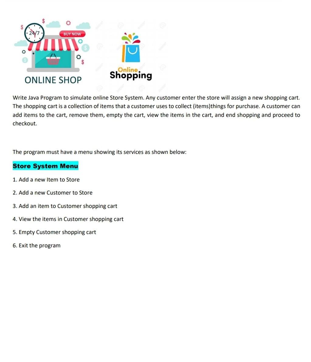 24/7 BUY NOW Online ONLINE SHOP Shopping Write Java | Chegg.com