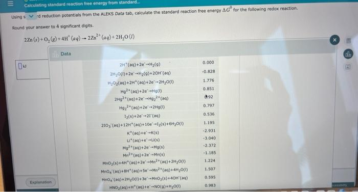 Solved Calculating Standard Reaction Free Energy From | Chegg.com