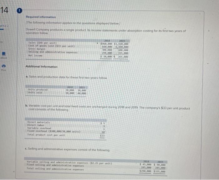 Solved 14 1 of 2 Required information The following | Chegg.com