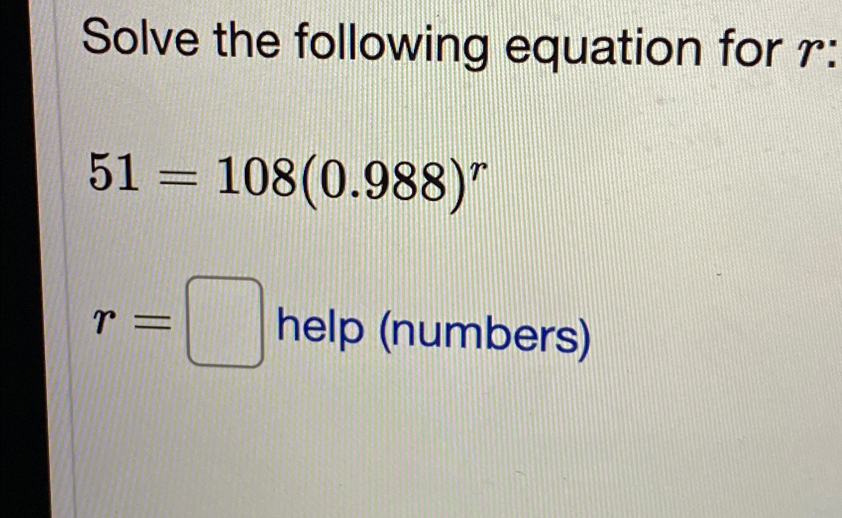 Solved Solve the following equation for r | Chegg.com