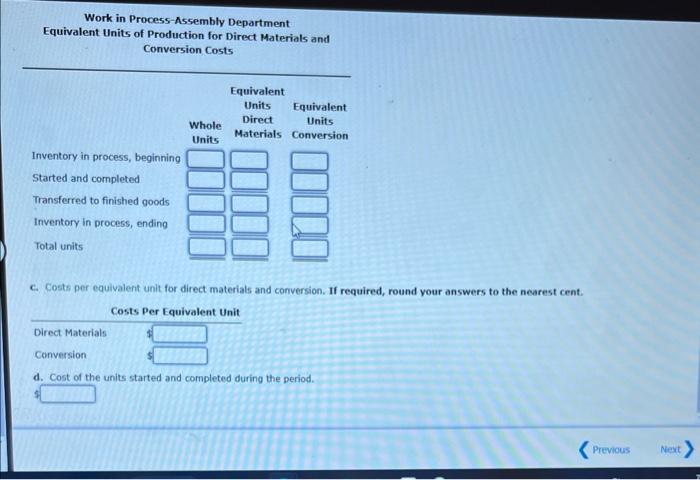 Solved Work in Process-Assembly Department Determine the | Chegg.com