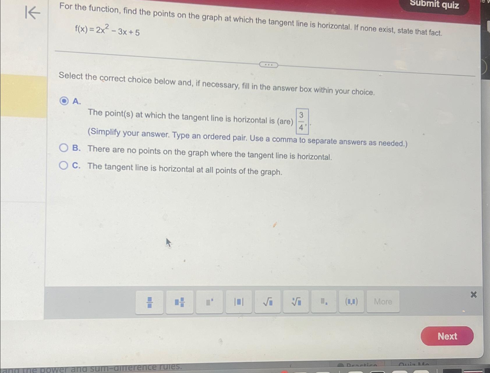 Solved For the function, find the points on the graph at | Chegg.com