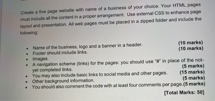 Solved Create a five page website with name of a business of | Chegg.com