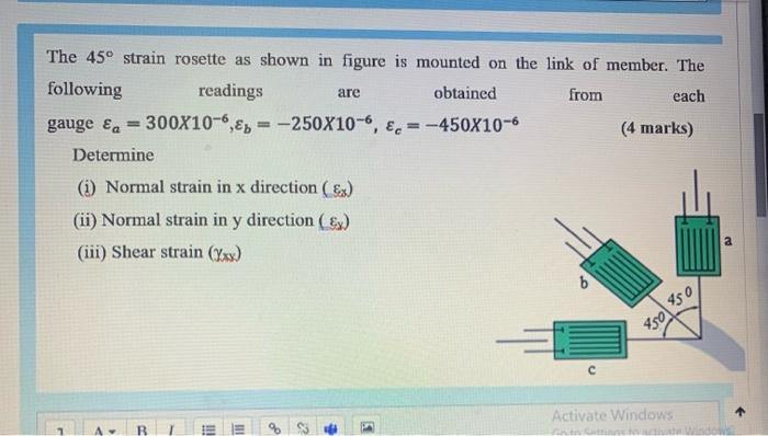 Solved The 45° strain rosette as shown in figure is mounted | Chegg.com