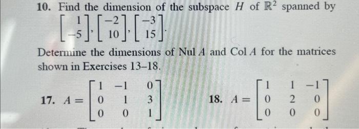 Solved 10. Find the dimension of the subspace H of R2 | Chegg.com