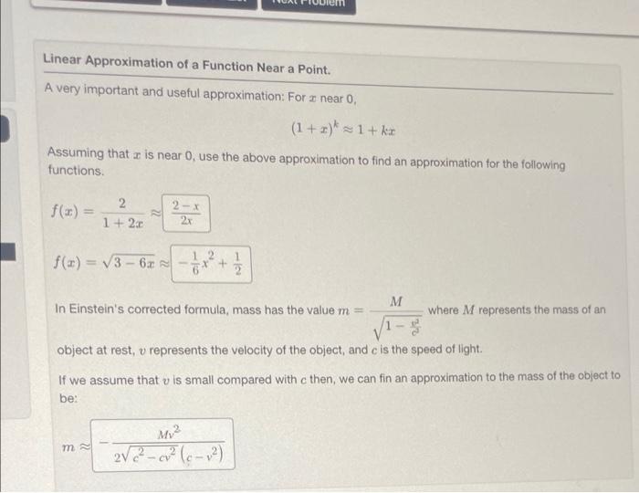 Solved Linear Approximation of a Function Near a Point. a A | Chegg.com