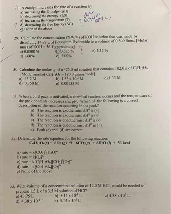 Solved Jelen al ? actred 28. A catalyst increases the rate | Chegg.com