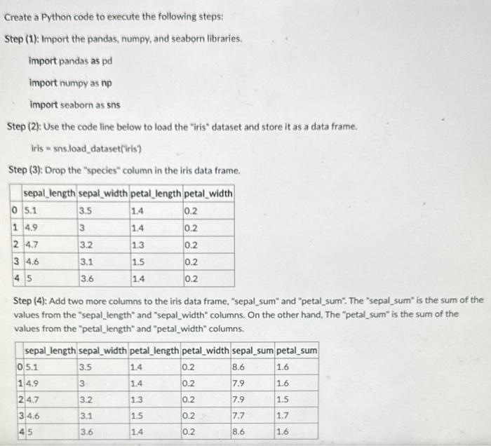 Solved Create A Python Code To Execute The Following Steps Chegg Com