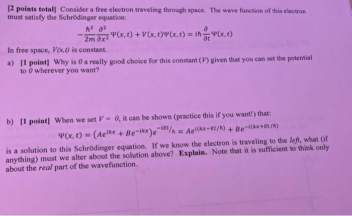 Solved [2 points total] Consider a free electron traveling | Chegg.com
