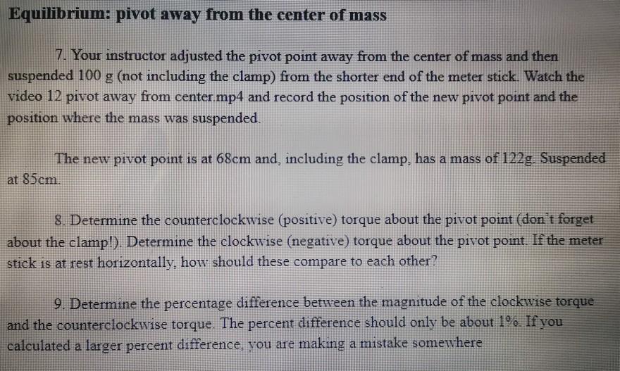 Equilibrium: pivot away from the center of mass 7. | Chegg.com