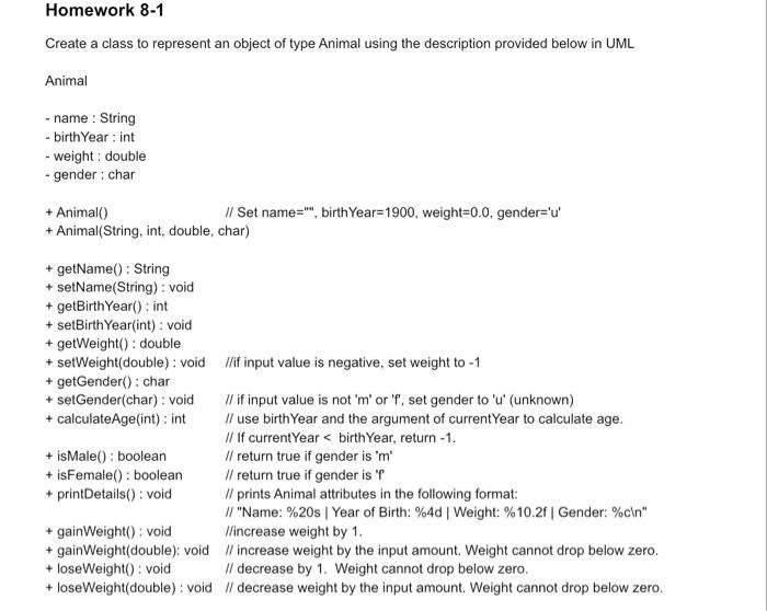 Solved Create a class to represent an object of type Animal | Chegg.com