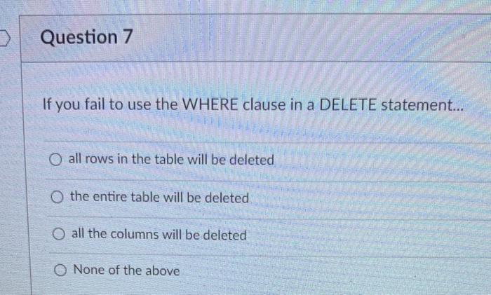 Solved Question 5 10 pts Which one of the following clauses | Chegg.com