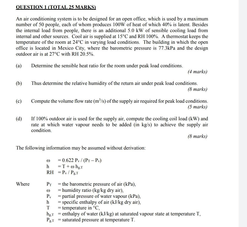 Solved QUESTION 1 (TOTAL 25 MARKS) An air conditioning | Chegg.com
