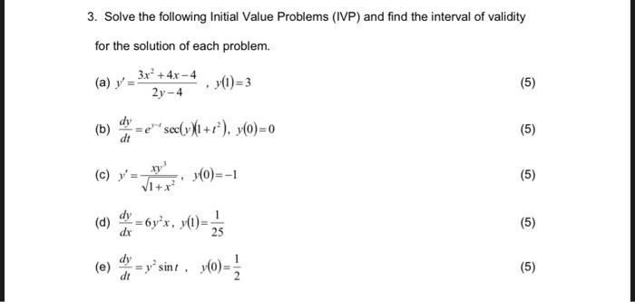 Solved 3. Solve the following Initial Value Problems (IVP) | Chegg.com