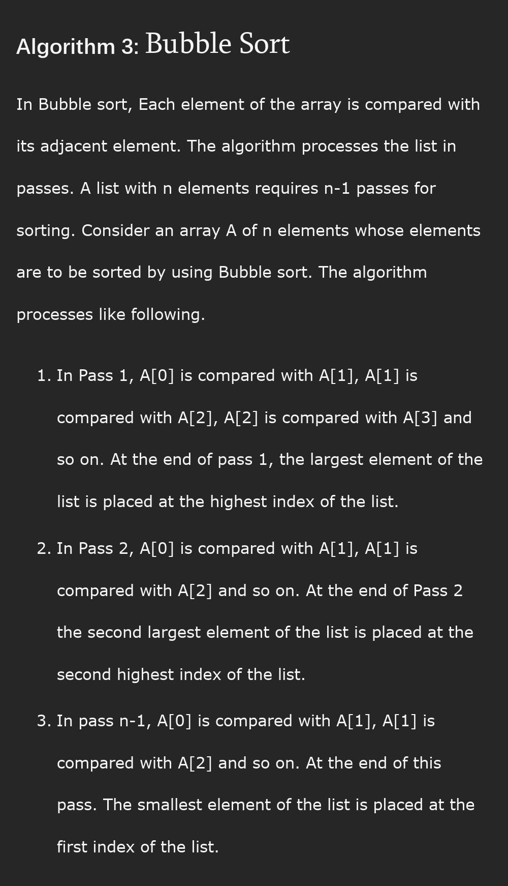 Solved Algorithm 3: Bubble Sort In Bubble Sort, Each Element | Chegg.com