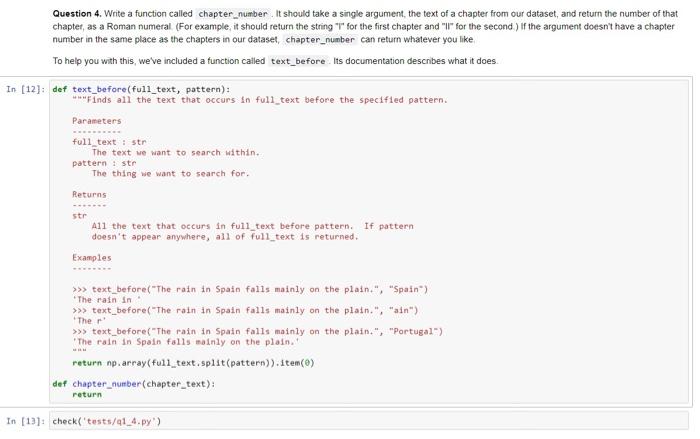 Solved Question 4. Write a function called chapter number. | Chegg.com