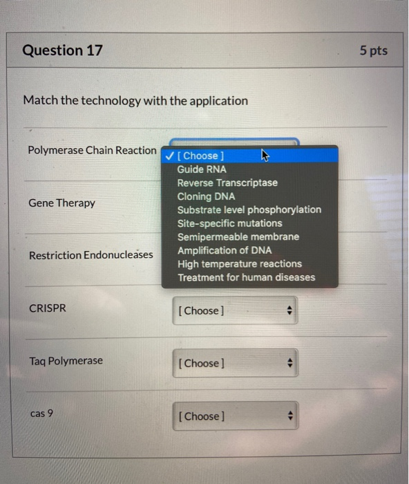 Solved Question 17 5 pts Match the technology with the | Chegg.com