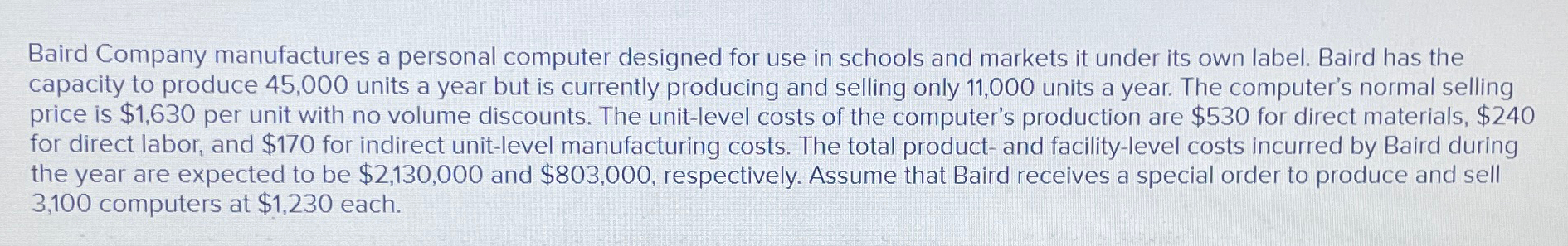 Baird Company manufactures a personal computer | Chegg.com