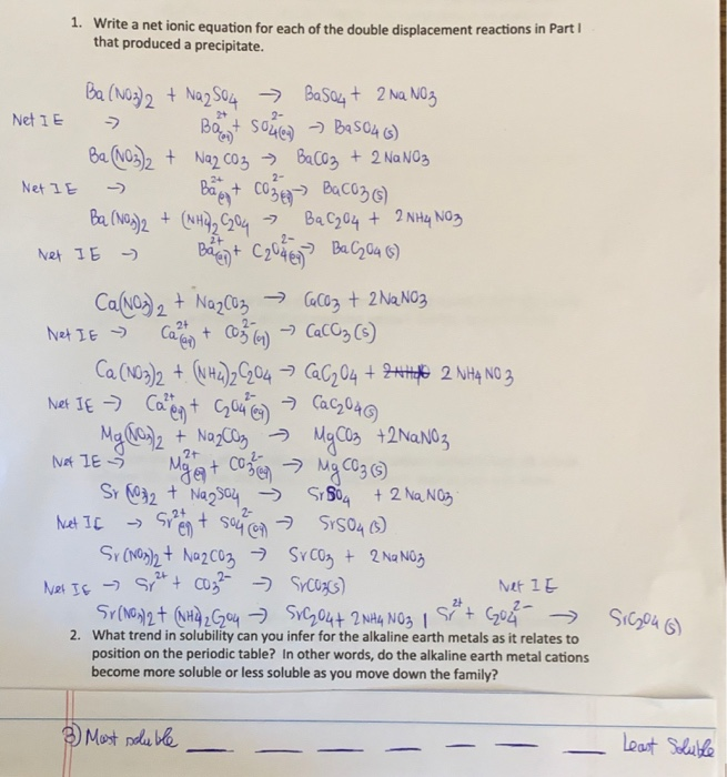 Solved 1. Write a net ionic equation for each of the double | Chegg.com