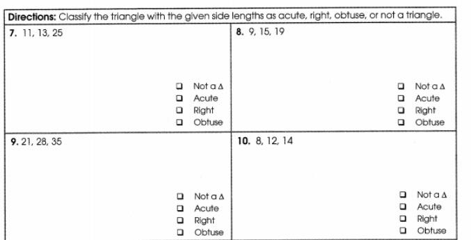 Solved Directions Classify The Triangle With The Given Side Chegg Com