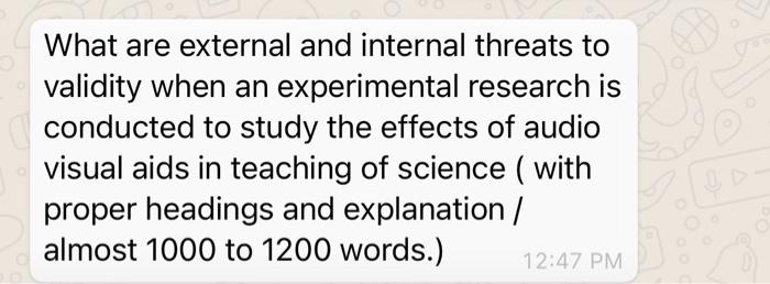 Solved What Are External And Internal Threats To Validity Chegg