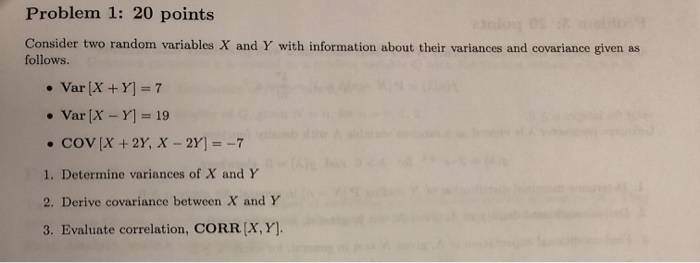 Solved Problem 1: 20 points Consider two random variables X | Chegg.com