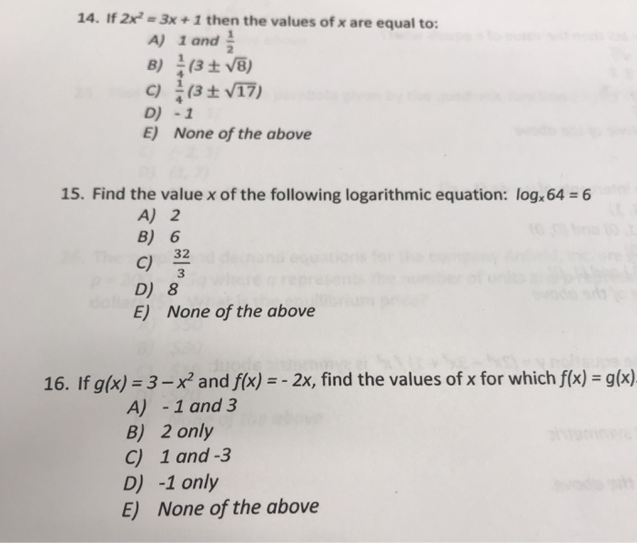 14 If 2x 3x 1 Then The Values Of X Are Equal To Chegg Com