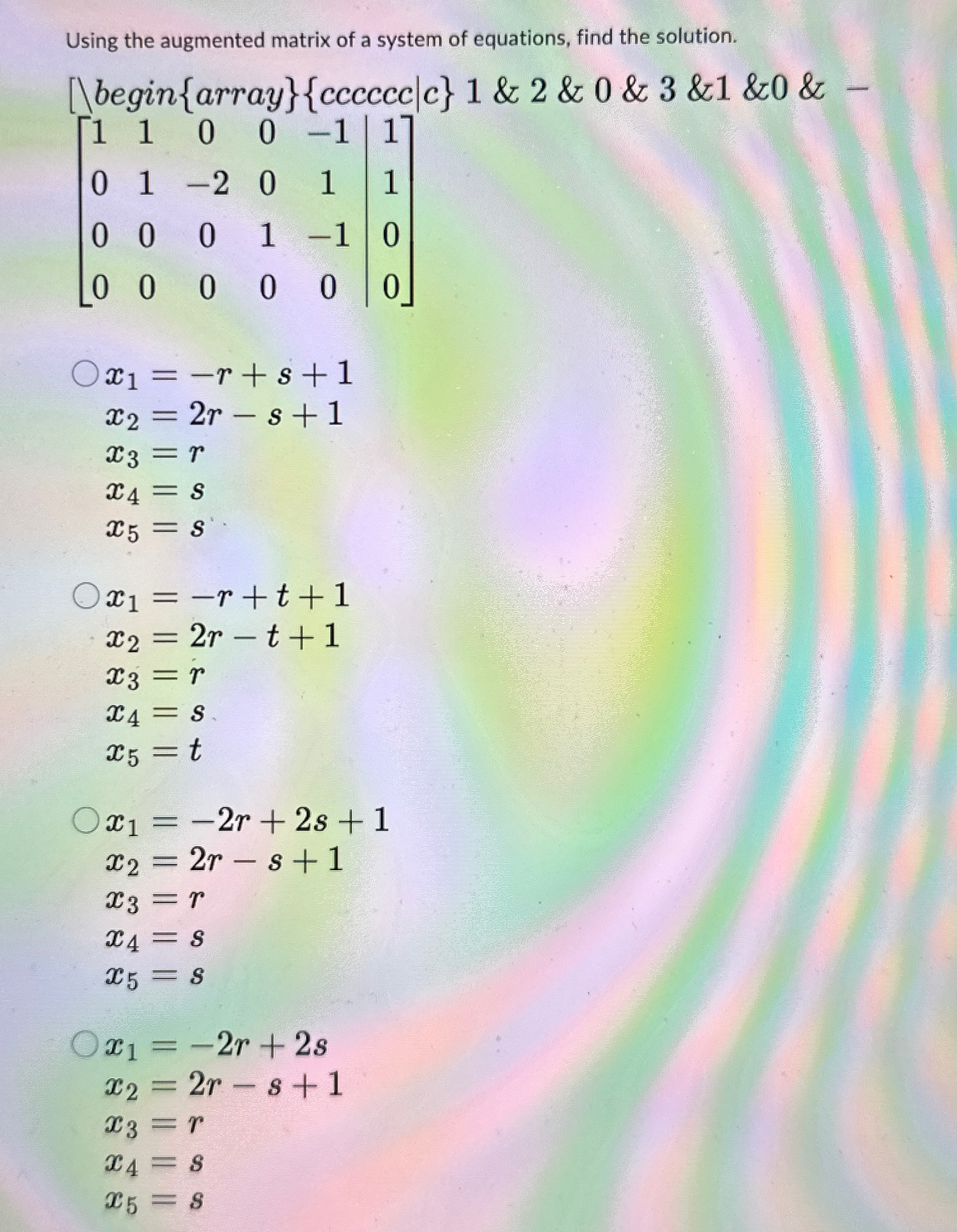 Solved Using the augmented matrix of a system of equations, | Chegg.com