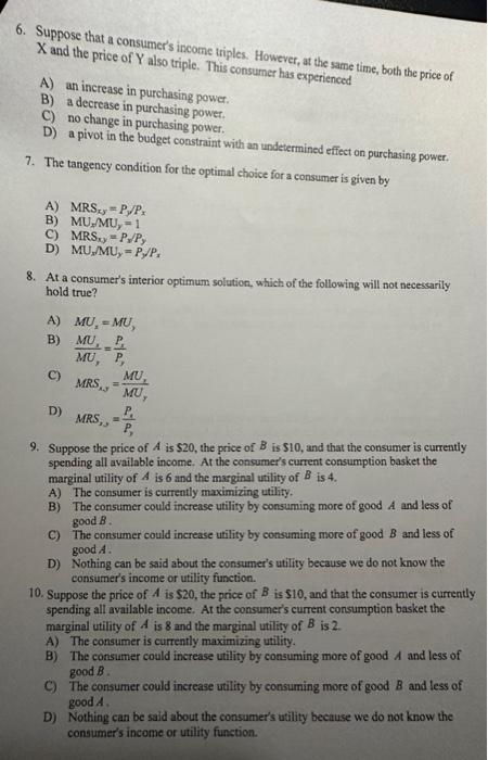 Solved 11. Suppose The Price Of A Is $20, The Price Of B Is | Chegg.com